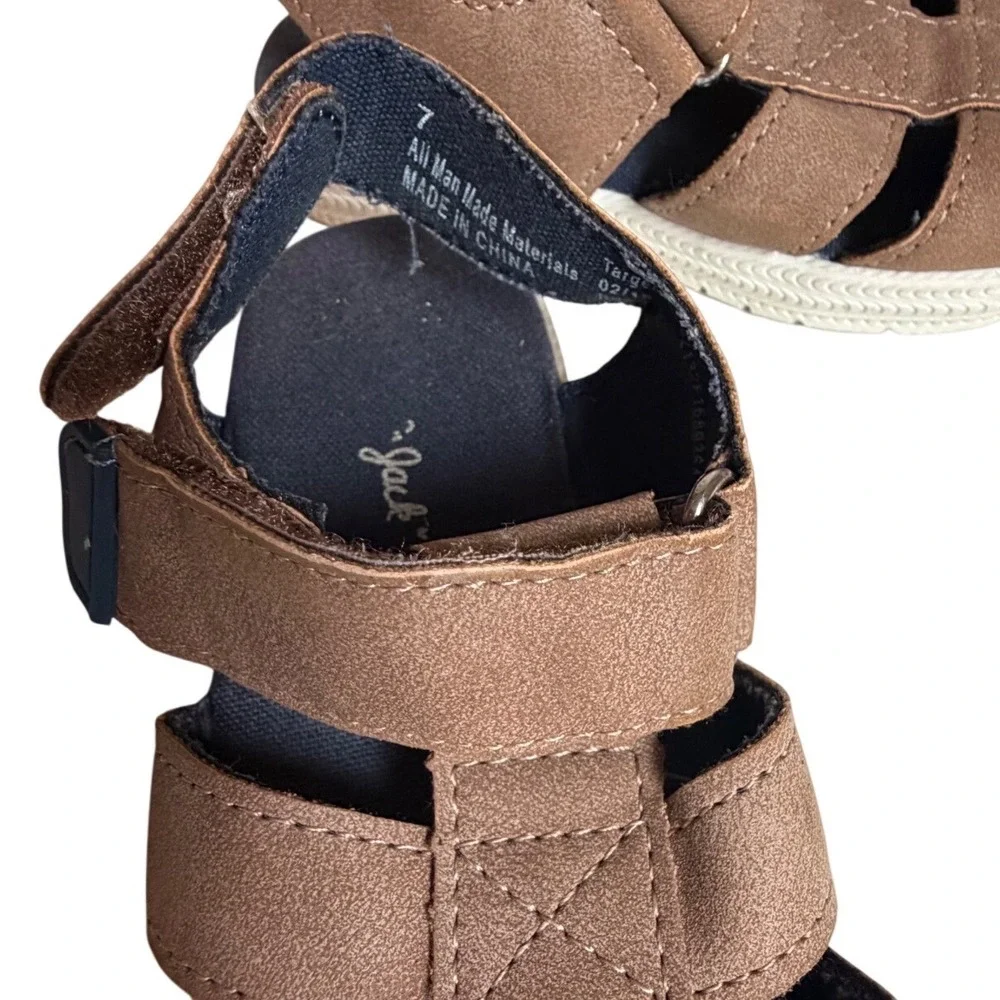 Cat & Jack Toddler Boys Brown Fisherman Sandals Size 7 Hook Loop Caged Shoes